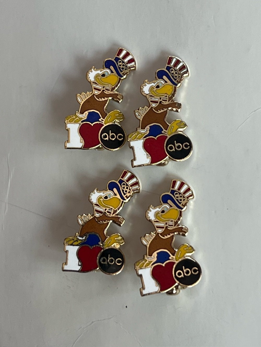 Vintage 1984 Olympic Games Los Angeles Sam The Eagle Mascot ABC Pin Lot Of 4